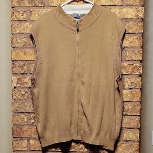 Talbots Pima Cotton Sweater Vest Zip Up Tan Size XL